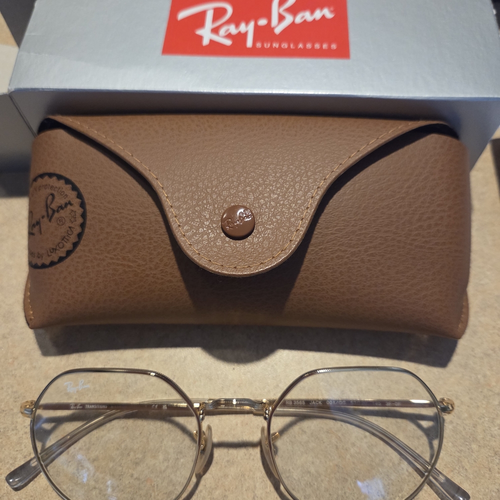 Ray-Ban Gold Frame JACK Glasses with Blue Transitions Lenses, NEW
